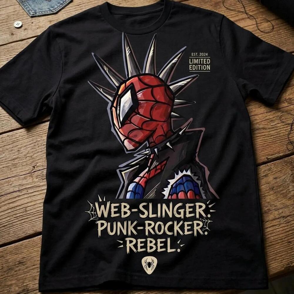 Spider-Punk Graphic Tee - Web-Slinger Punk-Rocker Rebel Shirt - Alternative